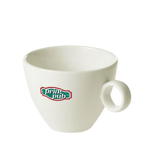 Vooraanzicht van Bart Cappuccino kop porselein 23 cl bedrukt met kleurrijk PrintPub-logo. Vooraanzicht van Bart Cappuccino kop porselein 23 cl bedrukt met kleurrijk PrintPub-logo.