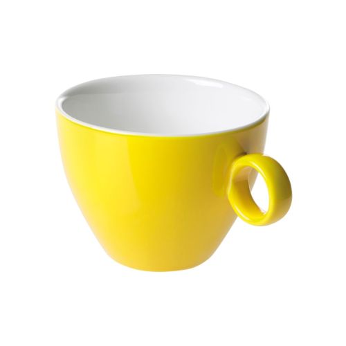 Geel-witte Bart Cappuccino kop 23 cl in porselein, vooraanzicht met licht toelopende vorm en glad oppervlak. Geel-witte Bart Cappuccino kop 23 cl in porselein, vooraanzicht met licht toelopende vorm en glad oppervlak.