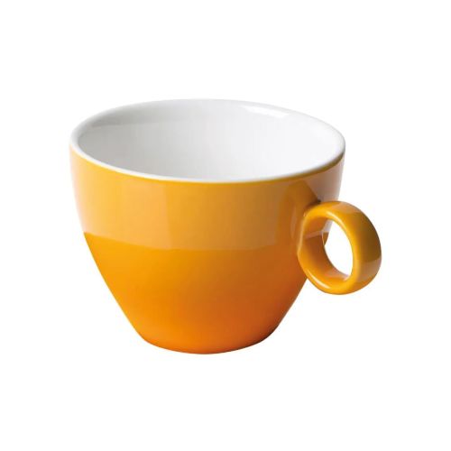 Oranje-witte Bart Cappuccino kop 23 cl in porselein, vooraanzicht met licht toelopende vorm en glad oppervlak. Oranje-witte Bart Cappuccino kop 23 cl in porselein, vooraanzicht met licht toelopende vorm en glad oppervlak.