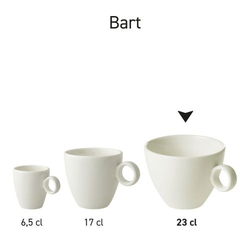 Serie Bart Cappuccino koppen van wit porselein naast elkaar als uniform productaanbod. Serie Bart Cappuccino koppen van wit porselein naast elkaar als uniform productaanbod.