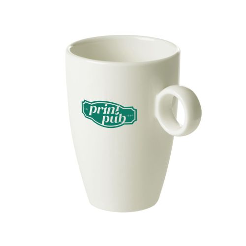 Bart mok 23 cl porselein met groen PrintPub logo op voorzijde, gedrukt in één kleur. Bart mok 23 cl porselein met groen PrintPub logo op voorzijde, gedrukt in één kleur.