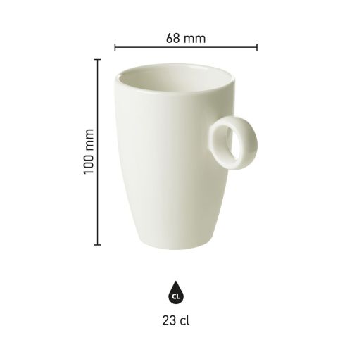 Infographic van Bart mok 23 cl. porselein met aanduiding van maten en verhoudingen. Infographic van Bart mok 23 cl. porselein met aanduiding van maten en verhoudingen.