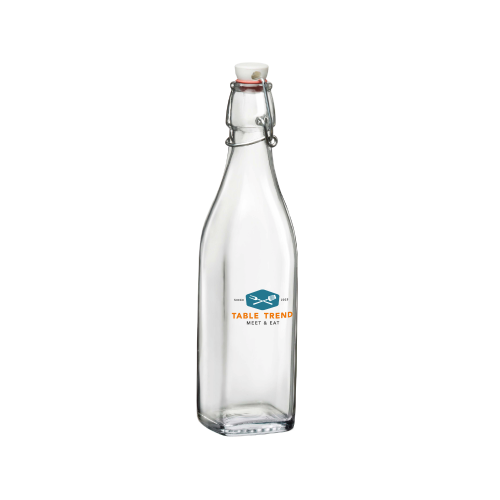 Beugelfles Swing 0,25 liter van glas met meerkleurig TableTrend-logo in 2-4 kleuren op het vooraanzicht. Beugelfles Swing 0,25 liter van glas met meerkleurig TableTrend-logo in 2-4 kleuren op het vooraanzicht.