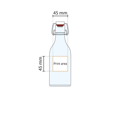 echnische werktekening van beugelfles vierkant 0,25 liter glas met aangegeven drukvlak. echnische werktekening van beugelfles vierkant 0,25 liter glas met aangegeven drukvlak.