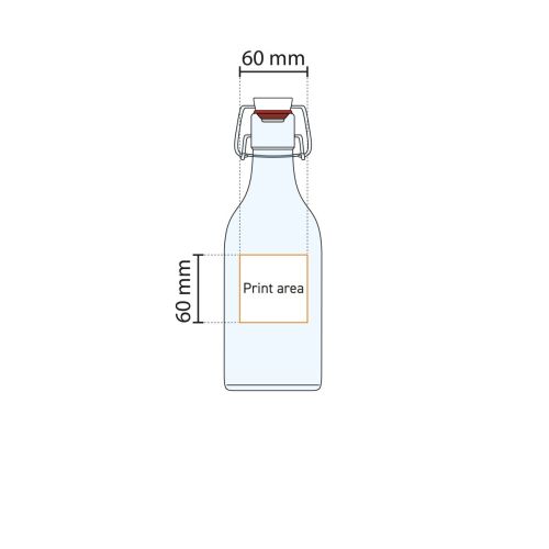 Technische werktekening met aanduiding drukgebied op beugelfles Swing vierkant 1 liter glas. Technische werktekening met aanduiding drukgebied op beugelfles Swing vierkant 1 liter glas.