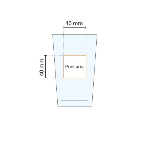 Technische werktekening toont drukgebied op bier proefglaasje Conique 20 cl.