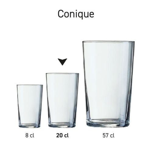 Proefglaasje Conique 20 cl glas als onderdeel van een serie glazen, naast vergelijkbare modellen.