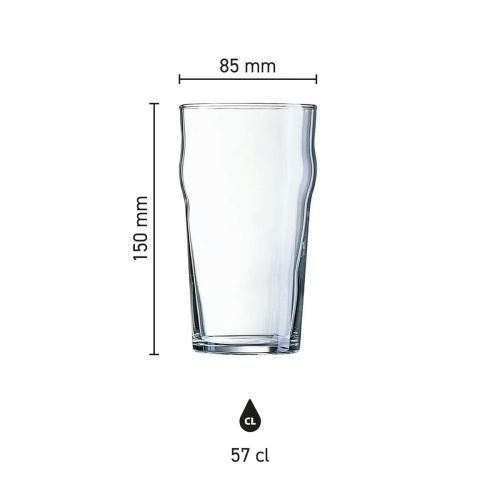 Infographic met de hoogte en diameter van het 57 cl Arcoroc Nonic glas in productoverzicht. Infographic met de hoogte en diameter van het 57 cl Arcoroc Nonic glas in productoverzicht.