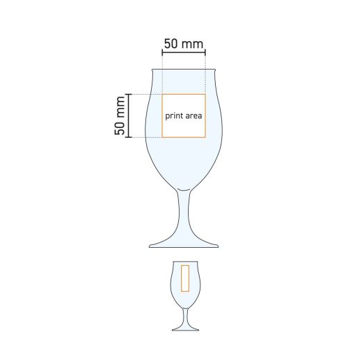 Gedetailleerde werktekening met drukgebied op het Executive bierglas van 53 cl. Gedetailleerde werktekening met drukgebied op het Executive bierglas van 53 cl.