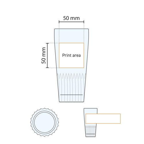 Technische werktekening van bierglas Gaetan 32 cl. met aanduiding van drukgebied. Technische werktekening van bierglas Gaetan 32 cl. met aanduiding van drukgebied.