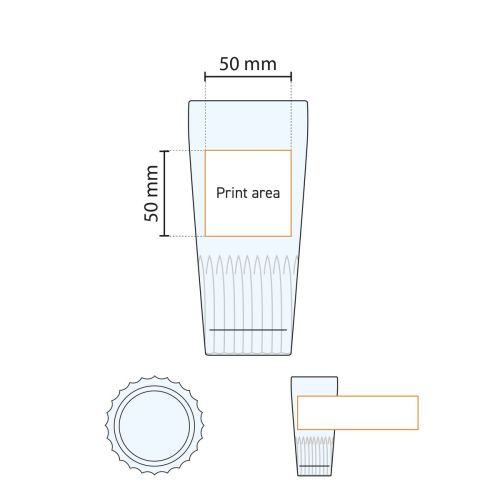 Technische werktekening van bierglas Gaetan 40 cl. met aanduiding van drukgebied. Technische werktekening van bierglas Gaetan 40 cl. met aanduiding van drukgebied.