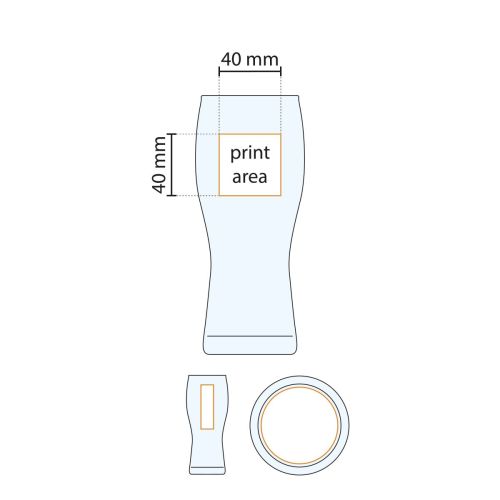 Technische werktekening met drukgebied van Bierglas Koblenz 30 cl glas. Technische werktekening met drukgebied van Bierglas Koblenz 30 cl glas.