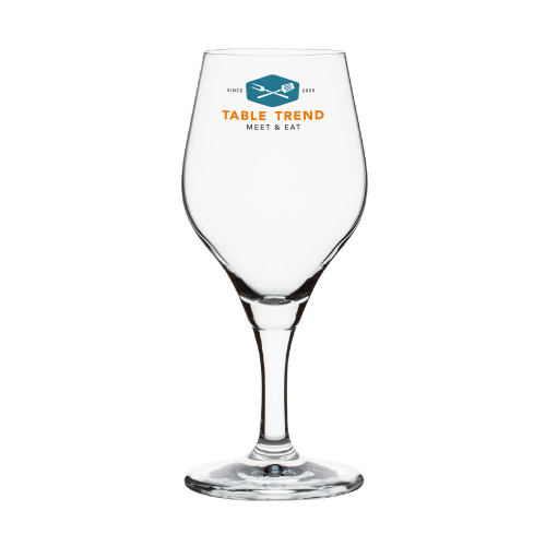 Vooraanzicht van glas Ronceva 40 cl. met kleurrijk gedrukt TableTrend-logo. Vooraanzicht van glas Ronceva 40 cl. met kleurrijk gedrukt TableTrend-logo.