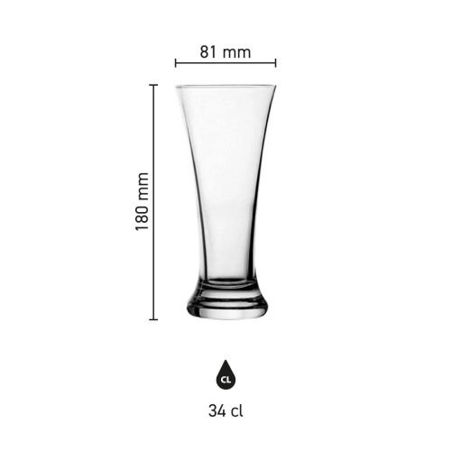 Maatvoering van het Tuborg bierglas 34 cl. weergegeven in een infographic met schaalverdeling. Maatvoering van het Tuborg bierglas 34 cl. weergegeven in een infographic met schaalverdeling.