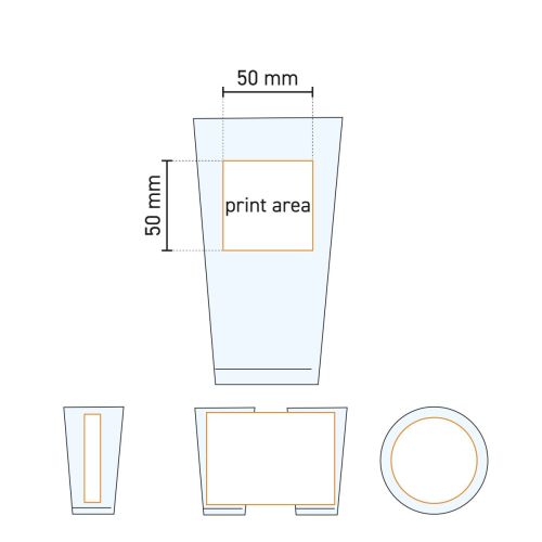 Technische werktekening van het drukgebied op het bierglas Vaasje 34 cl. voor logo-plaatsing. Technische werktekening van het drukgebied op het bierglas Vaasje 34 cl. voor logo-plaatsing.