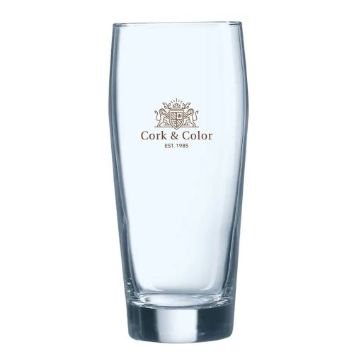 Bierglas Willy 40 cl. bedrukt met éénkleurig CorkColor-logo op de voorzijde van het glas. Bierglas Willy 40 cl. bedrukt met éénkleurig CorkColor-logo op de voorzijde van het glas.