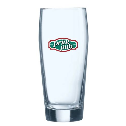 Vooraanzicht van het bierglas Willy 40 cl. met meerkleurig PrintPub-logo in meerdere kleuren gedrukt. Vooraanzicht van het bierglas Willy 40 cl. met meerkleurig PrintPub-logo in meerdere kleuren gedrukt.