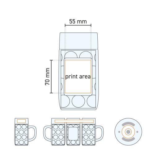 Technische werktekening van het drukgebied op de Don bierpul 100 cl voor logobedrukking. Technische werktekening van het drukgebied op de Don bierpul 100 cl voor logobedrukking.