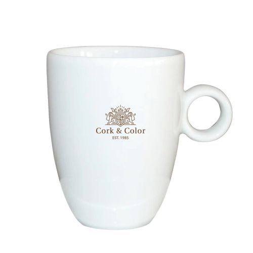 Eénkleurige CorkColor-logo-opdruk op de voorzijde van de Bola cappuccinokop 25 cl. porselein. Eénkleurige CorkColor-logo-opdruk op de voorzijde van de Bola cappuccinokop 25 cl. porselein.