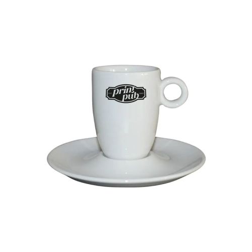 PrintPub-logo in één kleur op de voorzijde van het Bola espresso 9 cl. set, wit porselein. PrintPub-logo in één kleur op de voorzijde van het Bola espresso 9 cl. set, wit porselein.