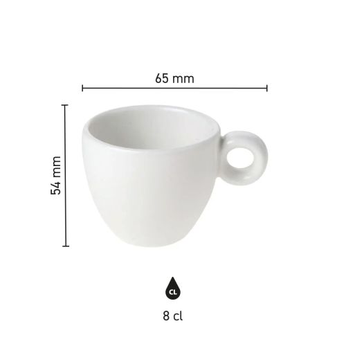 Infographic toont gedetailleerde afmetingen van de Bola espresso kop 8 cl porselein inclusief hoogte en diameter. Infographic toont gedetailleerde afmetingen van de Bola espresso kop 8 cl porselein inclusief hoogte en diameter.