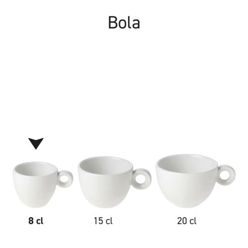 Overzichtsbeeld van Bola espresso kopjes in porselein, getoond als productserie in verschillende hoeken. Overzichtsbeeld van Bola espresso kopjes in porselein, getoond als productserie in verschillende hoeken.
