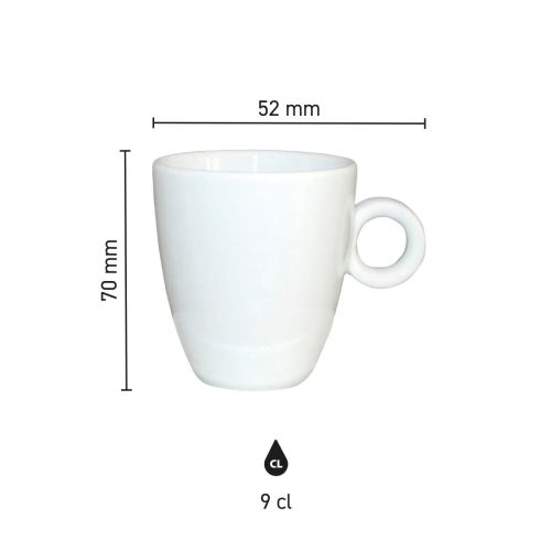 Gedetailleerd overzicht met afmetingen van Bola Espresso kop hoog wit 9 cl. in infographic vorm. Gedetailleerd overzicht met afmetingen van Bola Espresso kop hoog wit 9 cl. in infographic vorm.