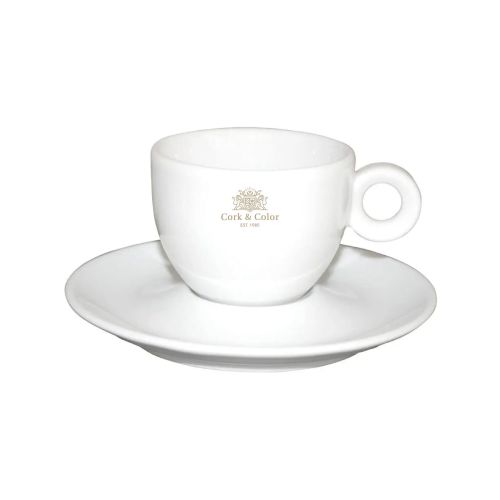 Bola koffie wit 15 cl. set met éénkleurig CorkColor-logo op voorzijde van het porselein. Bola koffie wit 15 cl. set met éénkleurig CorkColor-logo op voorzijde van het porselein.