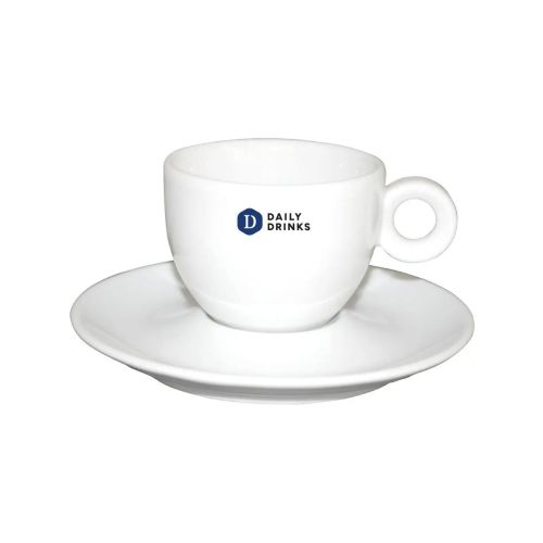 Voorzijde van Bola koffiekopje 15 cl. bedrukt met meerkleurig DailyDrinks-logo. Voorzijde van Bola koffiekopje 15 cl. bedrukt met meerkleurig DailyDrinks-logo.