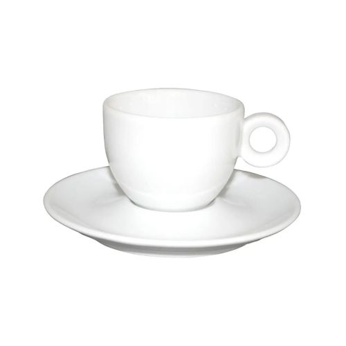 Vooraanzicht van Bola koffie wit 15 cl. set, met bolle vorm en glad oppervlak. Vooraanzicht van Bola koffie wit 15 cl. set, met bolle vorm en glad oppervlak.