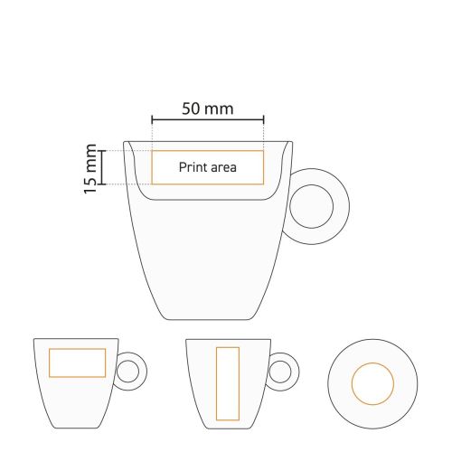 Technische werktekening van het drukgebied op de Bola koffie hoog wit 19 cl. Technische werktekening van het drukgebied op de Bola koffie hoog wit 19 cl.