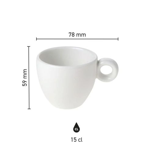 Afbeelding toont afmetingen van Bola koffiekop 15 cl porselein in overzichtelijke infographic. Afbeelding toont afmetingen van Bola koffiekop 15 cl porselein in overzichtelijke infographic.