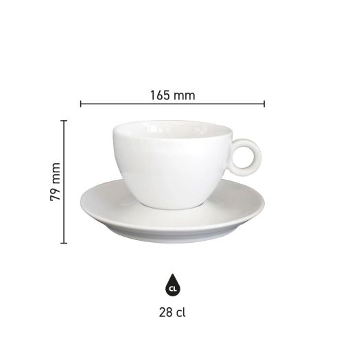 Infographic met hoogte, inhoud en diameter van de Bola koffie verkeerd kop 28 cl. porselein. Infographic met hoogte, inhoud en diameter van de Bola koffie verkeerd kop 28 cl. porselein.