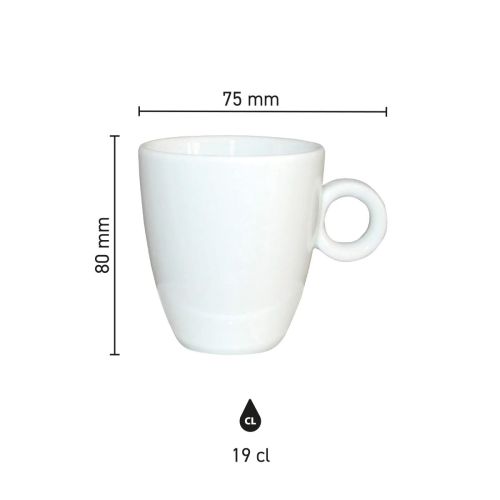 Infographic toont hoogte, diameter en inhoud van porseleinen Bola mok 19 cl. Infographic toont hoogte, diameter en inhoud van porseleinen Bola mok 19 cl.