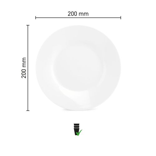 Infografiek toont diameter en profiel van het Basic bord 20 cm porselein. Infografiek toont diameter en profiel van het Basic bord 20 cm porselein.