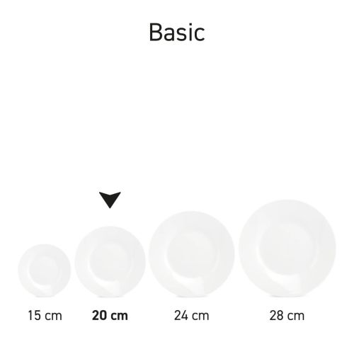 Basic porseleinen borden van 20 cm uit dezelfde serie, naast elkaar afgebeeld. Basic porseleinen borden van 20 cm uit dezelfde serie, naast elkaar afgebeeld.