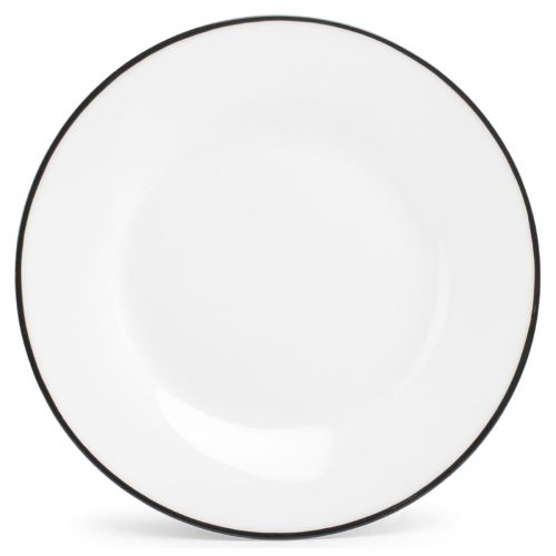 Rond porseleinen bord van 27 cm uit de Basic lijn met groene rand, wit en symmetrisch van voren gezien. Rond porseleinen bord van 27 cm uit de Basic lijn met groene rand, wit en symmetrisch van voren gezien.