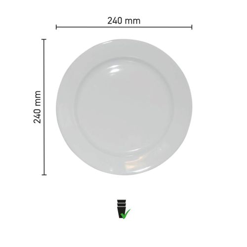 Technische infographic van bord brede rand wit 24 cm met afmetingen en productdetails. Technische infographic van bord brede rand wit 24 cm met afmetingen en productdetails.