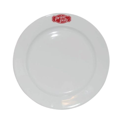 Bord brede rand wit 24 cm van porselein met enkelkleurig PrintPub-logo op de rand. Bord brede rand wit 24 cm van porselein met enkelkleurig PrintPub-logo op de rand.