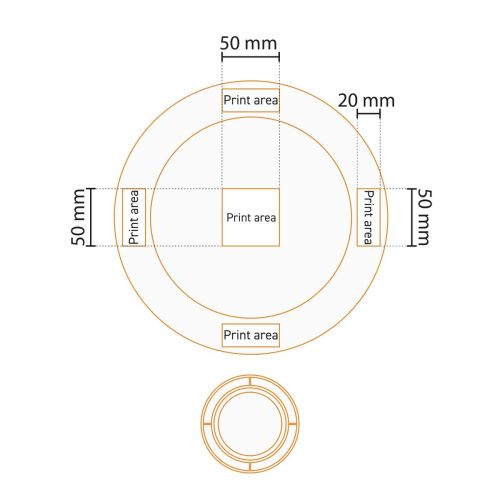 Technische werktekening van drukgebied op bord brede rand wit 24 cm porselein. Technische werktekening van drukgebied op bord brede rand wit 24 cm porselein.