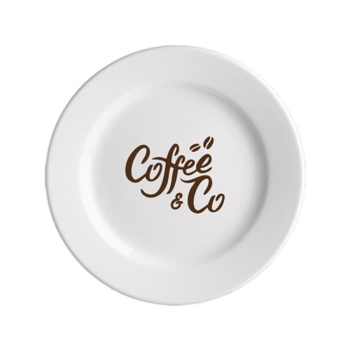 Porseleinen Bord Princip 19 cm met opdruk van CoffeeCo-logo in één kleur op het bovenvlak. Porseleinen Bord Princip 19 cm met opdruk van CoffeeCo-logo in één kleur op het bovenvlak.