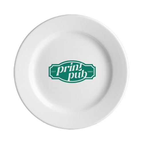 Vooraanzicht van Bord Princip 21 cm porselein met enkelkleurig PrintPub-logo centraal gedrukt. Vooraanzicht van Bord Princip 21 cm porselein met enkelkleurig PrintPub-logo centraal gedrukt.