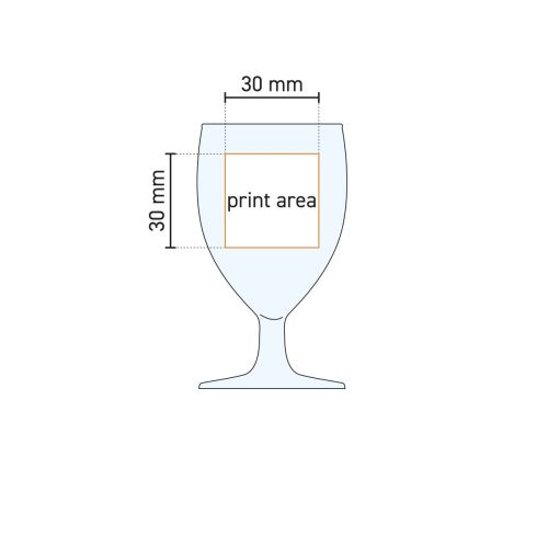 Technische werktekening met drukgebied op Gilde borrelglas 3,5 cl, aanduiding van bedrukkingsvlak. Technische werktekening met drukgebied op Gilde borrelglas 3,5 cl, aanduiding van bedrukkingsvlak.