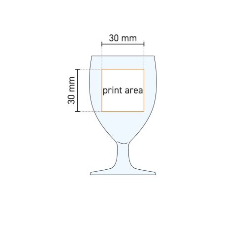 Technische tekening van drukgebied op borrelglas Gilde 6 cl. met markeringen voor bedrukking. Technische tekening van drukgebied op borrelglas Gilde 6 cl. met markeringen voor bedrukking.