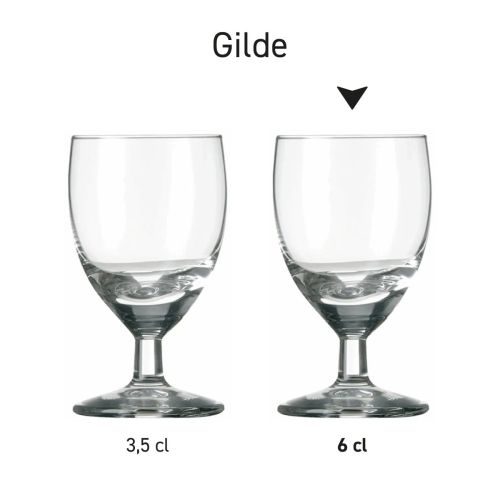 Serie borrelglazen Gilde in helder glas, opgesteld met verschillende inhouden. Serie borrelglazen Gilde in helder glas, opgesteld met verschillende inhouden.