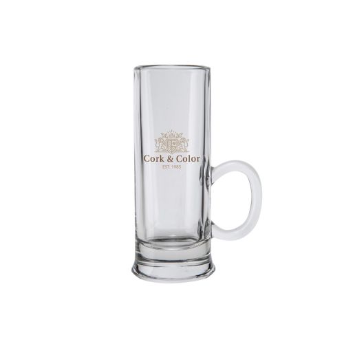 Borrelglas Islande met oor 5,5 cl. met meerkleurig CorkColor-logo op het vooraanzicht, glasheldere basis. Borrelglas Islande met oor 5,5 cl. met meerkleurig CorkColor-logo op het vooraanzicht, glasheldere basis.