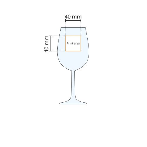 Drukgebiedweergave van het Bouquet wijnglas 45 cl., met exacte positionering van bedrukking. Drukgebiedweergave van het Bouquet wijnglas 45 cl., met exacte positionering van bedrukking.