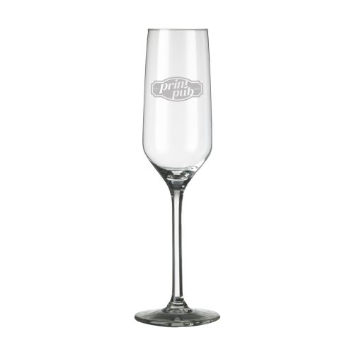Carre champagneflute 22 cl. met gegraveerd PrintPub-logo in het glasoppervlak. Carre champagneflute 22 cl. met gegraveerd PrintPub-logo in het glasoppervlak.
