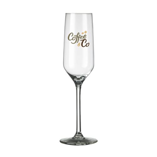 Carre champagneflute 22 cl. met een meerkleurig CoffeeCo-logo op de voorzijde gedrukt. Carre champagneflute 22 cl. met een meerkleurig CoffeeCo-logo op de voorzijde gedrukt.