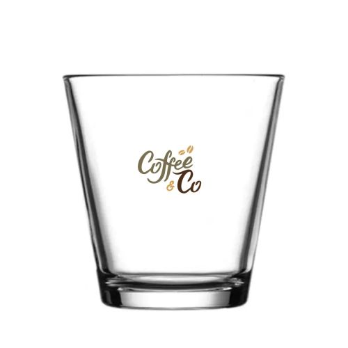 City glas 25 cl. bedrukt met meerkleurig CoffeeCo-logo op de voorzijde van het glas. City glas 25 cl. bedrukt met meerkleurig CoffeeCo-logo op de voorzijde van het glas.